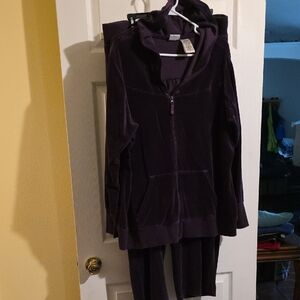 Athletic Works Purple Velour Track Pants & Hoodie Set